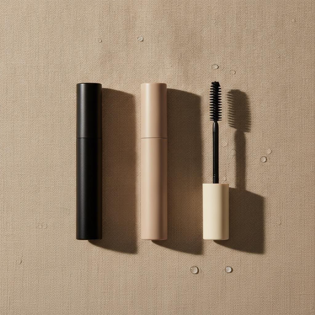 Trois mascaras tubing alignés sur un fond clair et minimaliste