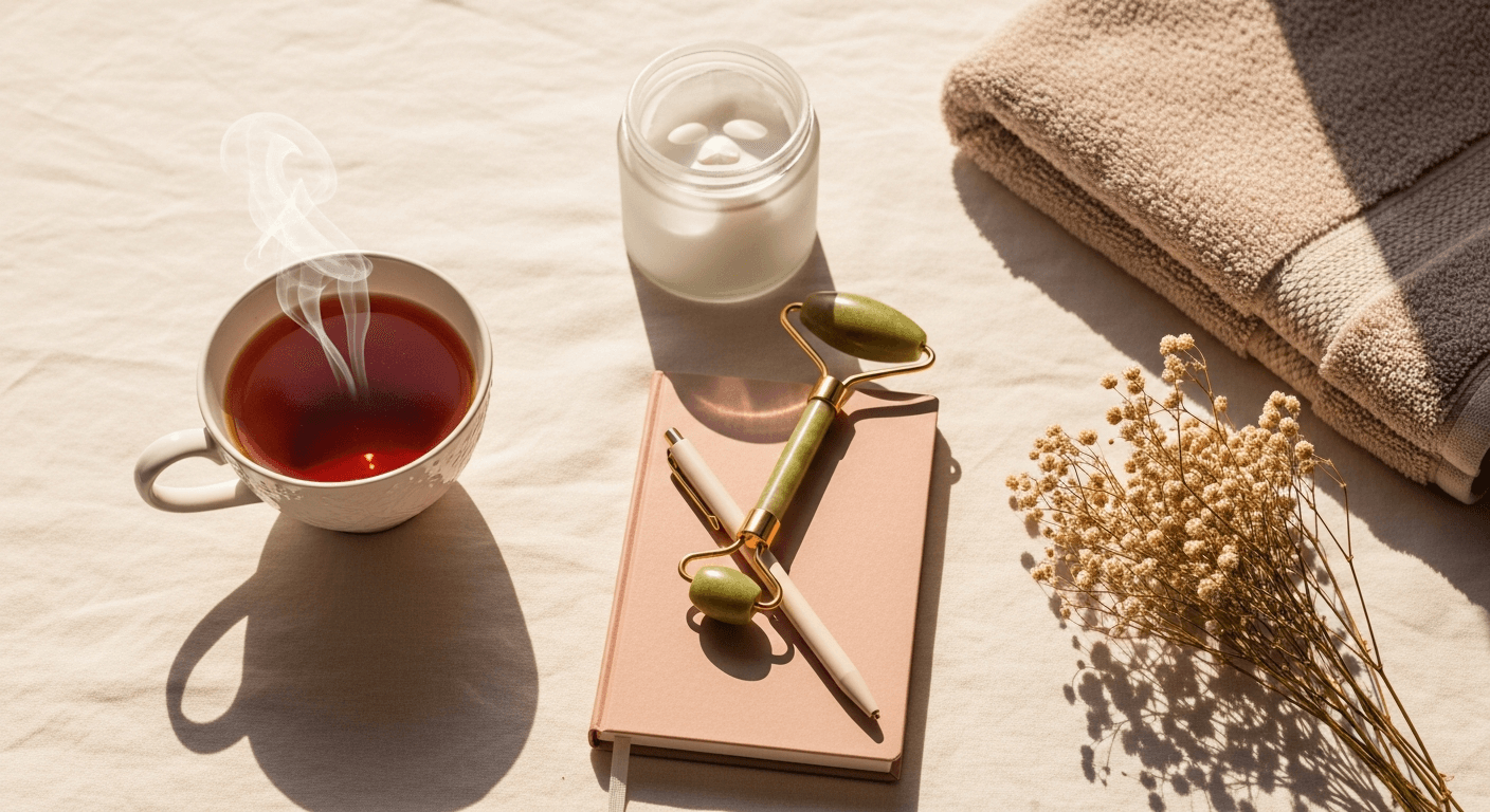 Sunday spa reset with bath products and candles