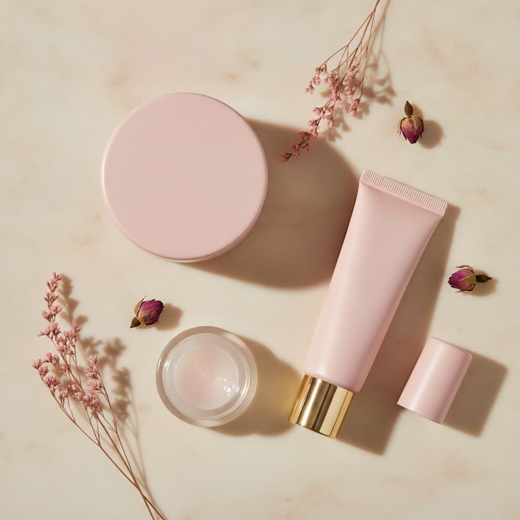 Pink and pastel Summer Fridays products arranged on a bright bathroom counter